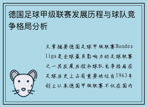 德国足球甲级联赛发展历程与球队竞争格局分析