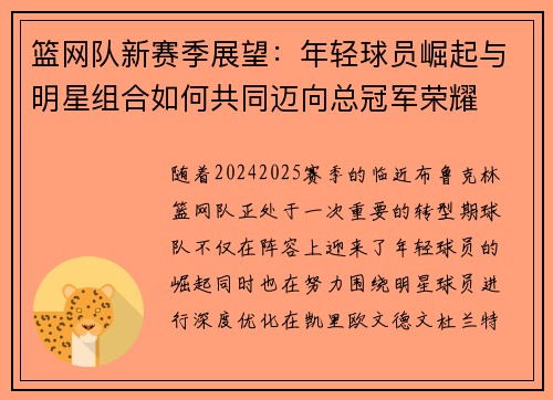 篮网队新赛季展望：年轻球员崛起与明星组合如何共同迈向总冠军荣耀